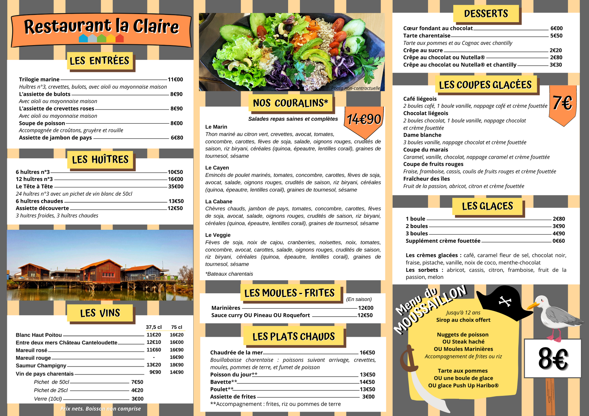 Le restaurant La Claire - la carte